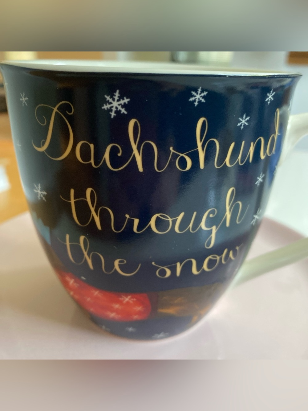 Millie Green Dachshund Through the Snow Navy Ceramic Mug
